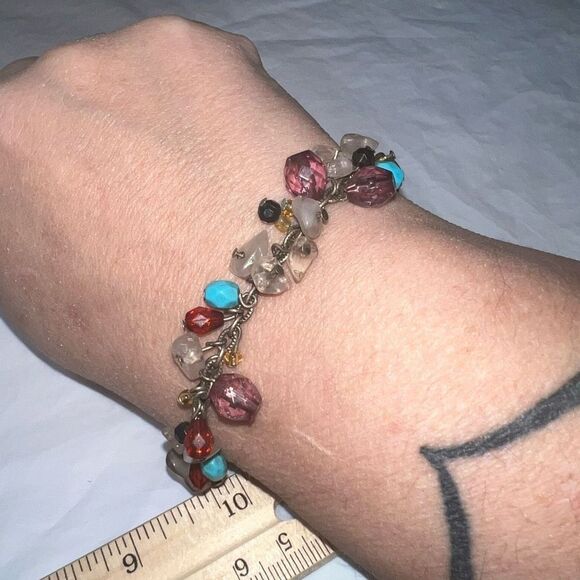 No Brand Jewelry - Multi Stone and Beaded Gold Tone Bracelet/Anklet